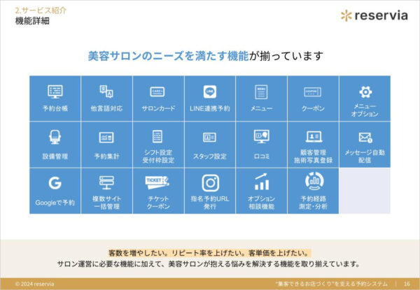 予約システム リザービアには“今すぐ使いたい機能”が満載